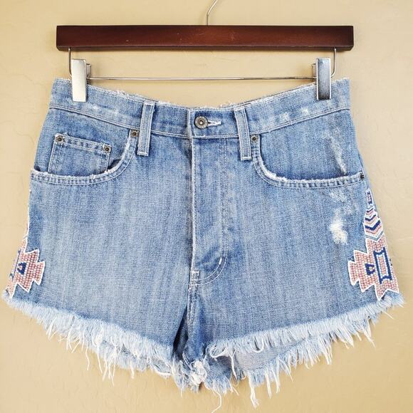 Carmar High Rise Distressed Cutoff Tribal Shorts - Picture 2 of 9